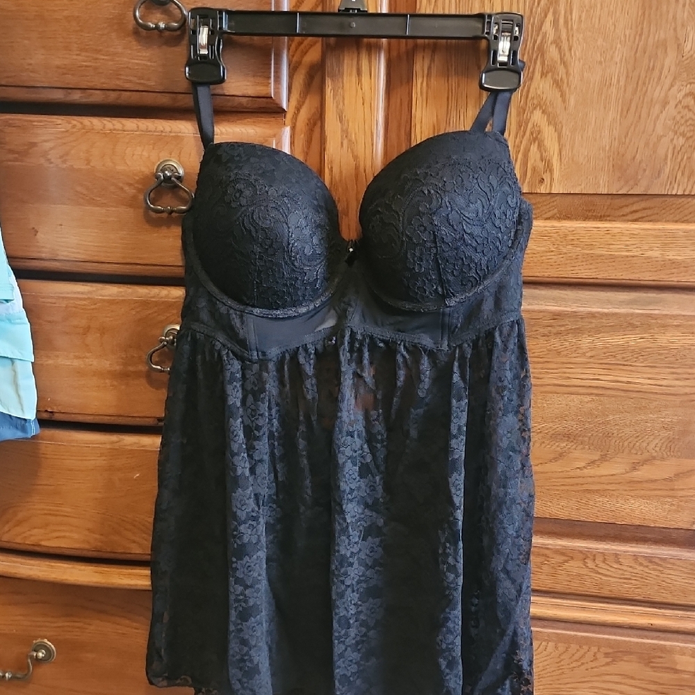 Secret Treasures Black Lace Babydoll with Molded Cups